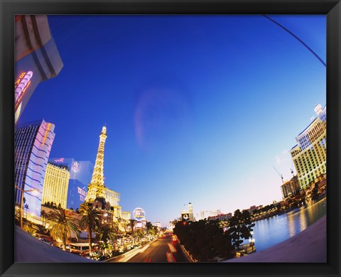 Framed Buildings lit up at dusk, Las Vegas, Nevada Print