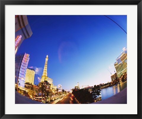 Framed Buildings lit up at dusk, Las Vegas, Nevada Print