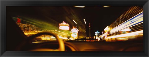 Framed Car on a road at night, Las Vegas, Nevada, USA Print