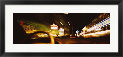 Framed Car on a road at night, Las Vegas, Nevada, USA Print