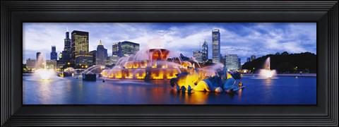 Framed Fountain lit up at dusk, Buckingham Fountain, Grant Park, Chicago, Illinois, USA Print