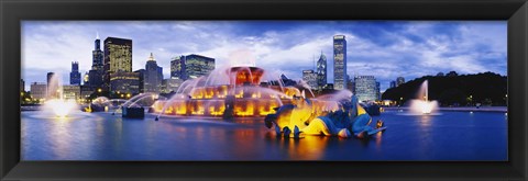 Framed Fountain lit up at dusk, Buckingham Fountain, Grant Park, Chicago, Illinois, USA Print