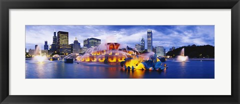 Framed Fountain lit up at dusk, Buckingham Fountain, Grant Park, Chicago, Illinois, USA Print