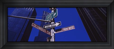 Framed Low angle view of a street name sign, Columbus Circle, Manhattan, New York City, New York State, USA Print
