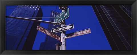 Framed Low angle view of a street name sign, Columbus Circle, Manhattan, New York City, New York State, USA Print