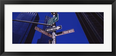 Framed Low angle view of a street name sign, Columbus Circle, Manhattan, New York City, New York State, USA Print