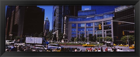 Framed Traffic on the road in front of buildings, Columbus Circle, Manhattan, New York City, New York State, USA Print