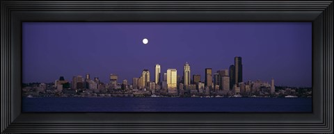 Framed Full moon over Seattle, Washington State Print