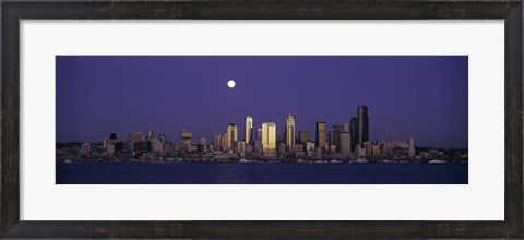 Framed Full moon over Seattle, Washington State Print