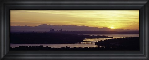 Framed Lake in front of mountains, Lake Washington, Seattle, King County, Washington State, USA Print