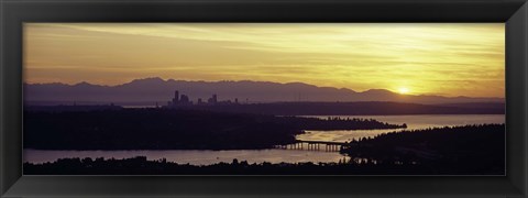 Framed Lake in front of mountains, Lake Washington, Seattle, King County, Washington State, USA Print