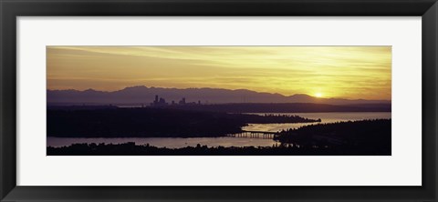 Framed Lake in front of mountains, Lake Washington, Seattle, King County, Washington State, USA Print