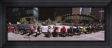 Framed Scooters and motorcycles parked on a street, San Francisco, California, USA Print