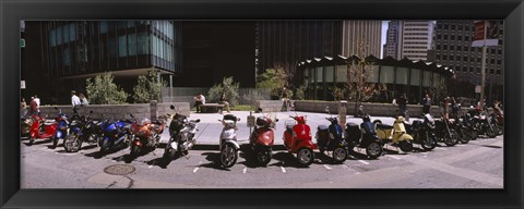 Framed Scooters and motorcycles parked on a street, San Francisco, California, USA Print