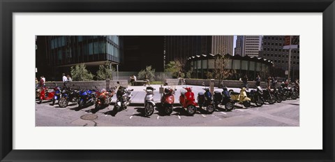 Framed Scooters and motorcycles parked on a street, San Francisco, California, USA Print