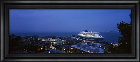 Framed High angle view of a cruise ship at a harbor, RMS Queen Mary 2, San Francisco, California, USA Print