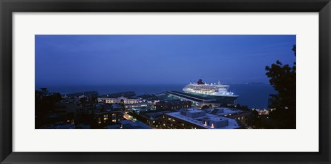Framed High angle view of a cruise ship at a harbor, RMS Queen Mary 2, San Francisco, California, USA Print