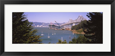 Framed Cranes at a bridge construction site, Bay Bridge, San Francisco, California Print
