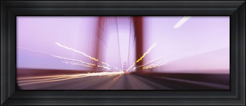Framed Traffic on a suspension bridge, Golden Gate Bridge, San Francisco, California, USA Print
