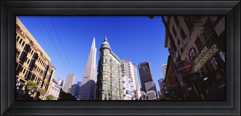 Framed Low angle view of buildings in a city, Columbus Avenue, San Francisco, California, USA Print