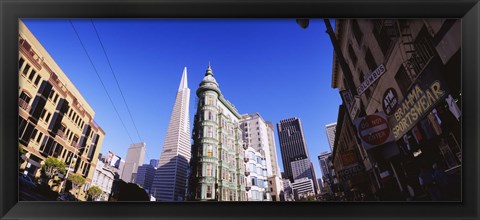 Framed Low angle view of buildings in a city, Columbus Avenue, San Francisco, California, USA Print