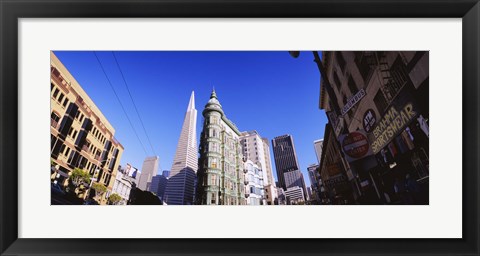 Framed Low angle view of buildings in a city, Columbus Avenue, San Francisco, California, USA Print