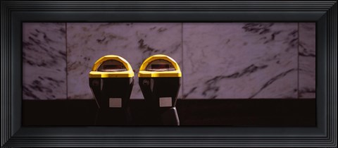 Framed Close-up of two expired parking meters, San Francisco, California, USA Print