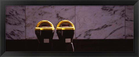 Framed Close-up of two expired parking meters, San Francisco, California, USA Print