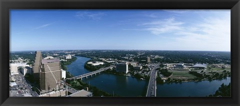 Framed High angle view of a river passing through a city, Austin, Texas, USA Print