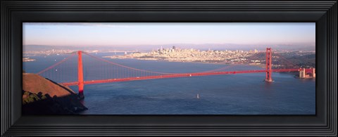 Framed High angle view of a suspension bridge across the sea, Golden Gate Bridge, San Francisco, Marin County, California, USA Print