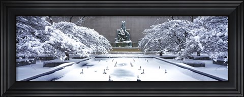 Framed Tourists in front of a fountain, Fountain of the Great Lakes, Art Institute of Chicago, Grant Park, Chicago, Illinois, USA Print