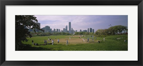 Framed Group of people playing baseball in a park, Grant Park, Chicago, Cook County, Illinois, USA Print