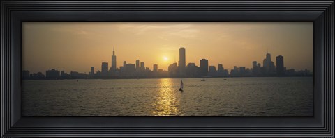 Framed Silhouette of skyscrapers at the waterfront, Chicago, Cook County, Illinois, USA Print