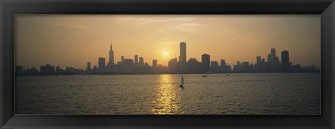 Framed Silhouette of skyscrapers at the waterfront, Chicago, Cook County, Illinois, USA Print