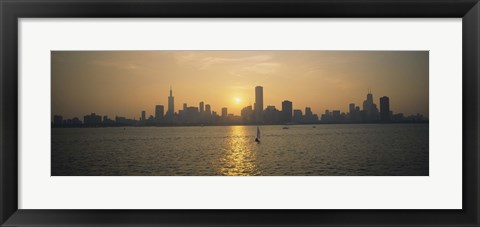 Framed Silhouette of skyscrapers at the waterfront, Chicago, Cook County, Illinois, USA Print