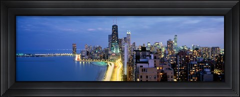Framed Skyscrapers lit up at the waterfront, Lake Shore Drive, Chicago, Cook County, Illinois, USA Print
