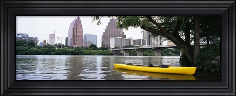 Framed Yellow kayak in a reservoir, Lady Bird Lake, Colorado River, Austin, Travis County, Texas, USA Print