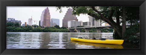 Framed Yellow kayak in a reservoir, Lady Bird Lake, Colorado River, Austin, Travis County, Texas, USA Print