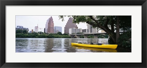 Framed Yellow kayak in a reservoir, Lady Bird Lake, Colorado River, Austin, Travis County, Texas, USA Print