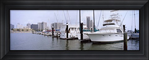 Framed Yachts at a harbor with buildings in the background, Corpus Christi, Texas, USA Print