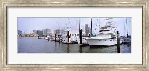 Framed Yachts at a harbor with buildings in the background, Corpus Christi, Texas, USA Print