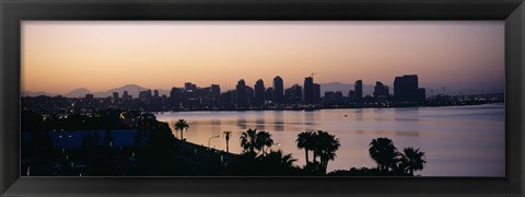 Framed Silhouette of buildings at the waterfront, San Diego, San Diego Bay, San Diego County, California, USA Print