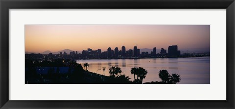 Framed Silhouette of buildings at the waterfront, San Diego, San Diego Bay, San Diego County, California, USA Print