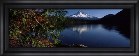 Framed Reflection of a mountain in a lake, Mt Hood, Lost Lake, Mt. Hood National Forest, Hood River County, Oregon, USA Print