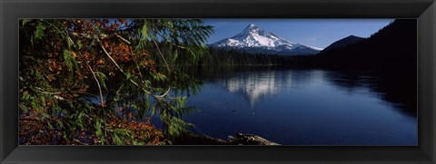 Framed Reflection of a mountain in a lake, Mt Hood, Lost Lake, Mt. Hood National Forest, Hood River County, Oregon, USA Print