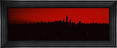 Framed Silhouette of buildings at sunrise, Chicago, Illinois Print