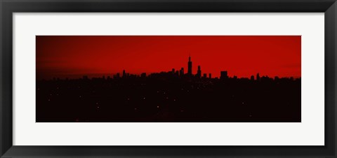 Framed Silhouette of buildings at sunrise, Chicago, Illinois Print