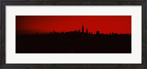 Framed Silhouette of buildings at sunrise, Chicago, Illinois Print