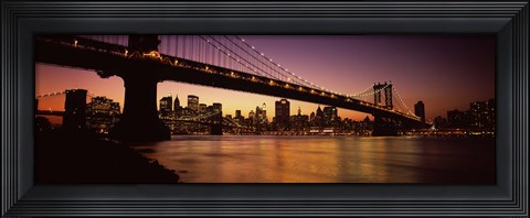 Framed Bridge across the river at night, Manhattan Bridge, Lower Manhattan Print