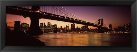 Framed Bridge across the river at night, Manhattan Bridge, Lower Manhattan Print